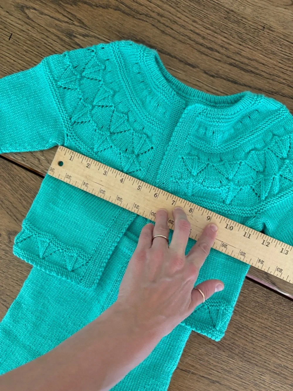 Hand-Knit Baby Cardigan & Pants Set - Bright Teal Turquoise